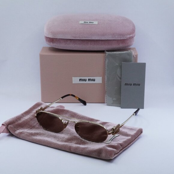 Miu Miu MU54ZS ZVN70D Oval Sunglasses - Gold/Brown - Picture 11 of 12
